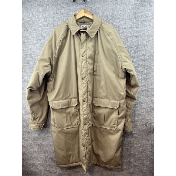 VINTAGE LL Bean Jacket Tan Xlarge Tall Chore Coat Wool Teed‎Lined 80s USA Made